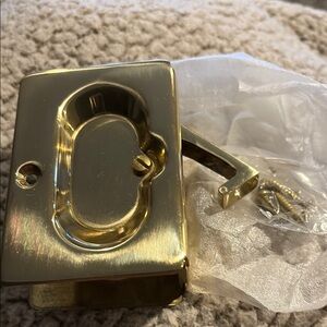 NWT Polished Brass Recessed Pull Door Lock Hardware.  4 listed for sale